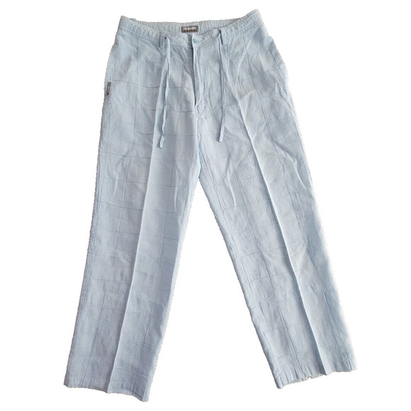 Koman Modern Basics Linen Blend Pants Women's Size XL Blue Windowpane Drawstring - Picture 1 of 12